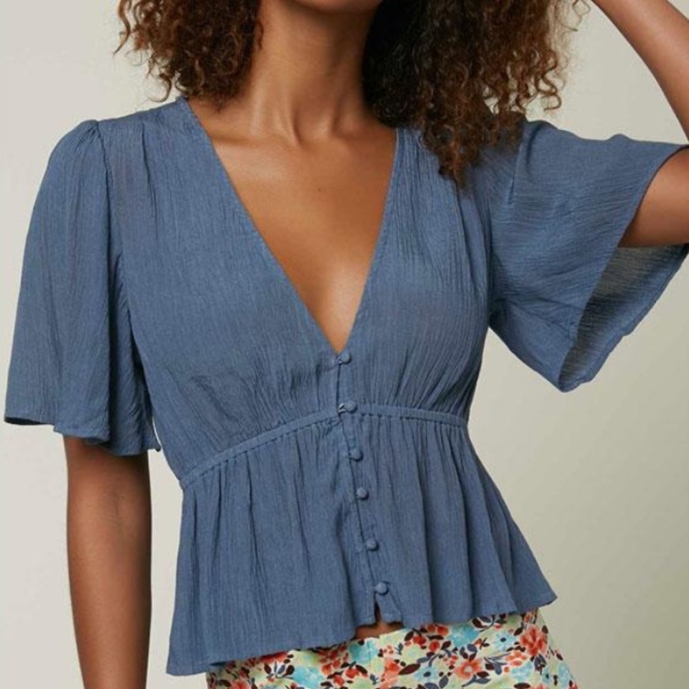 O'Neill Slate Blue Button-Down Blouse